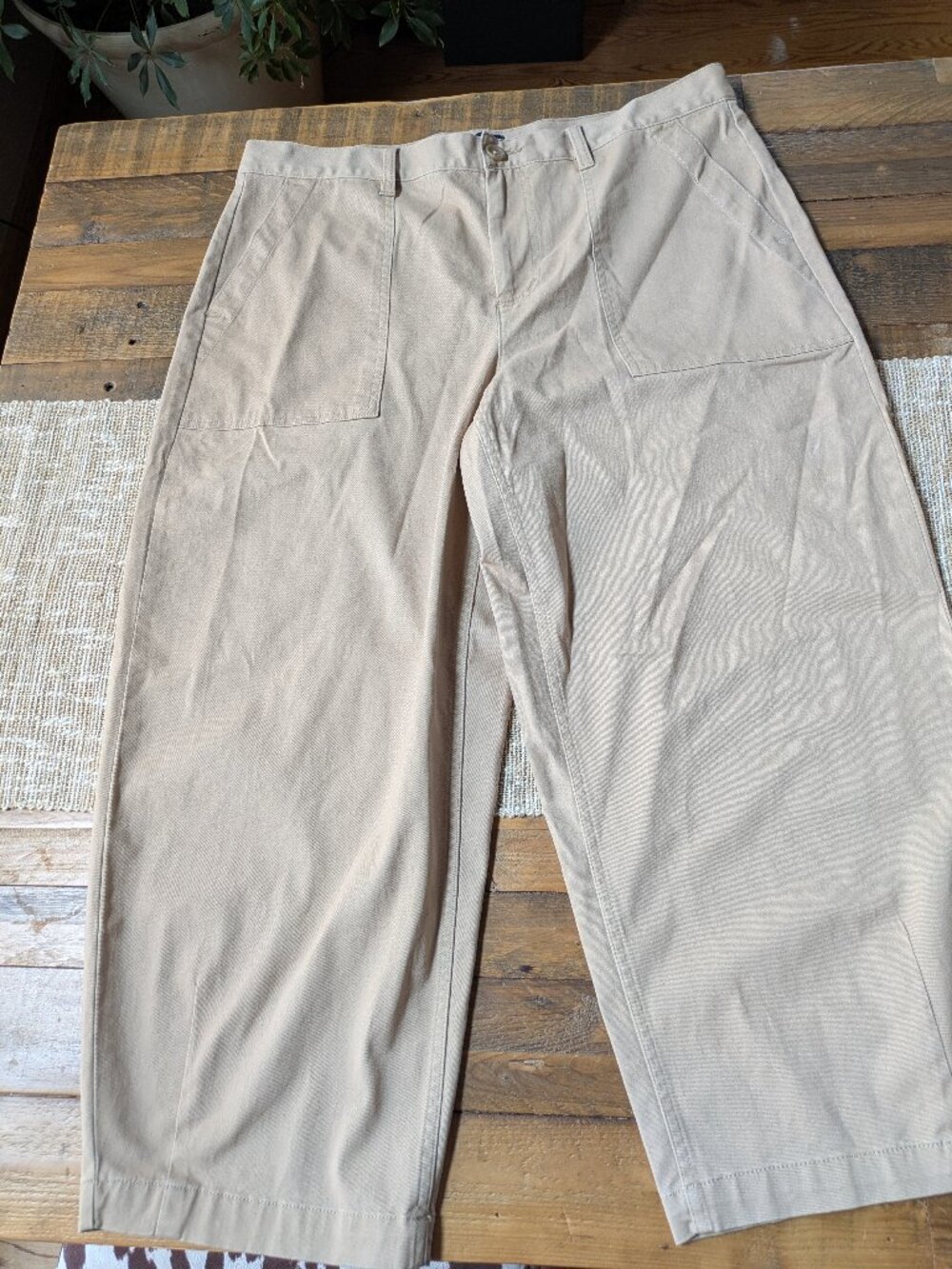 lands end beige pants deep front pockets wide leg womens size 16P #377